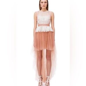 ELISABETTA FRANCHI Abito Tulle And Lace High Low Runway Peach Dress 44 $1,700